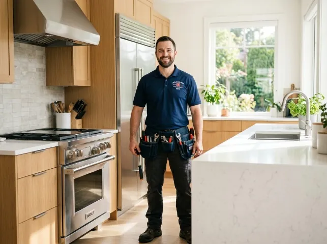 Appliance Repair Hero technician in a Alexander, NC kitchen after an appliance repair